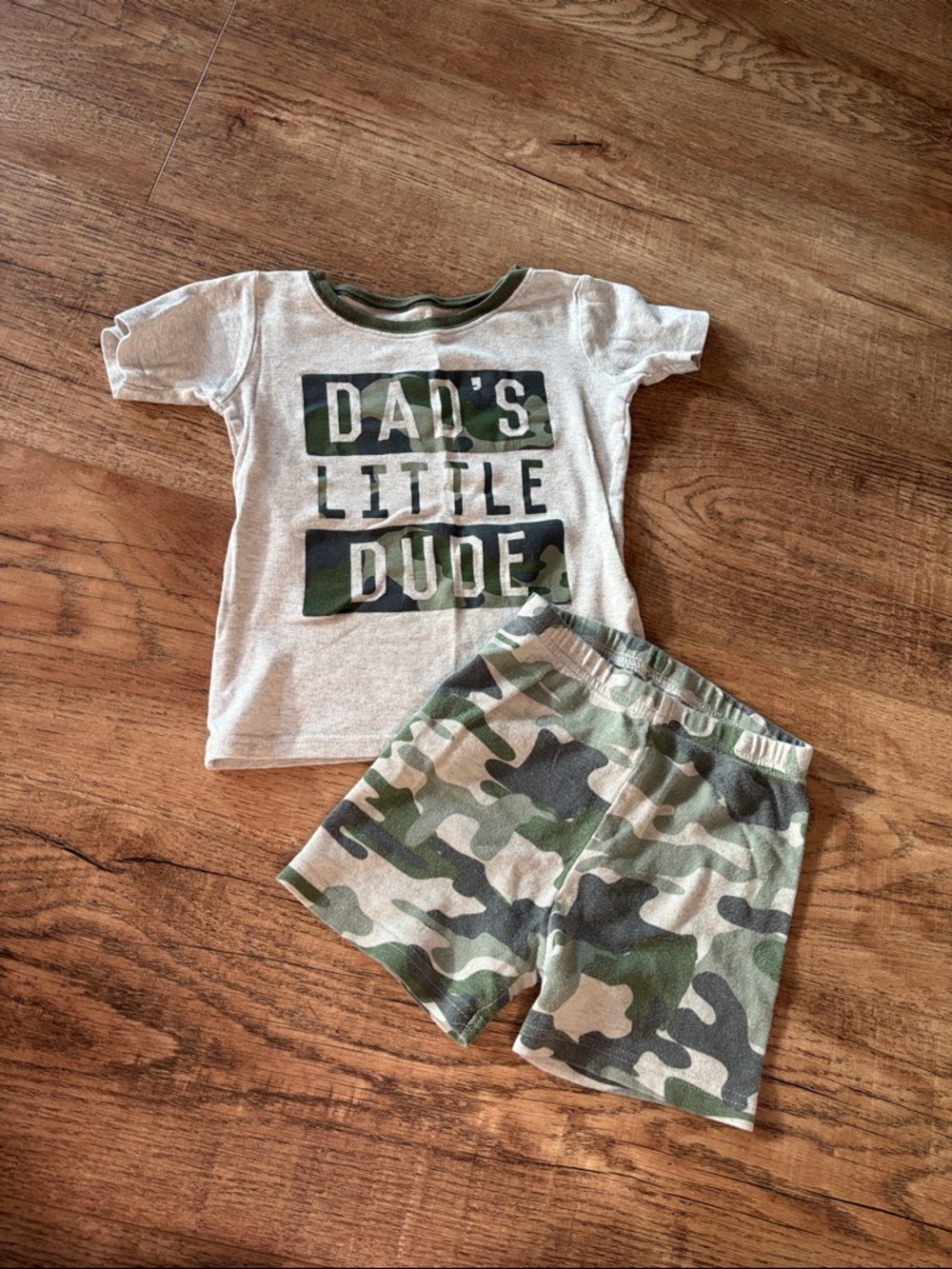 The Children's Place Gray Tee with Green Camo 'Dad's Little Dude' Pajama Set